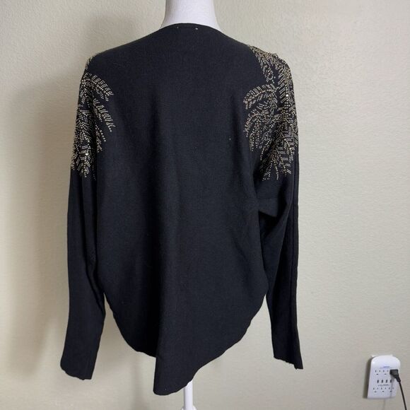 Luna Black Women's Sweater‎ Size L Gold Beads Long Sleeve Soft Pullover *READ - Picture 5 of 8